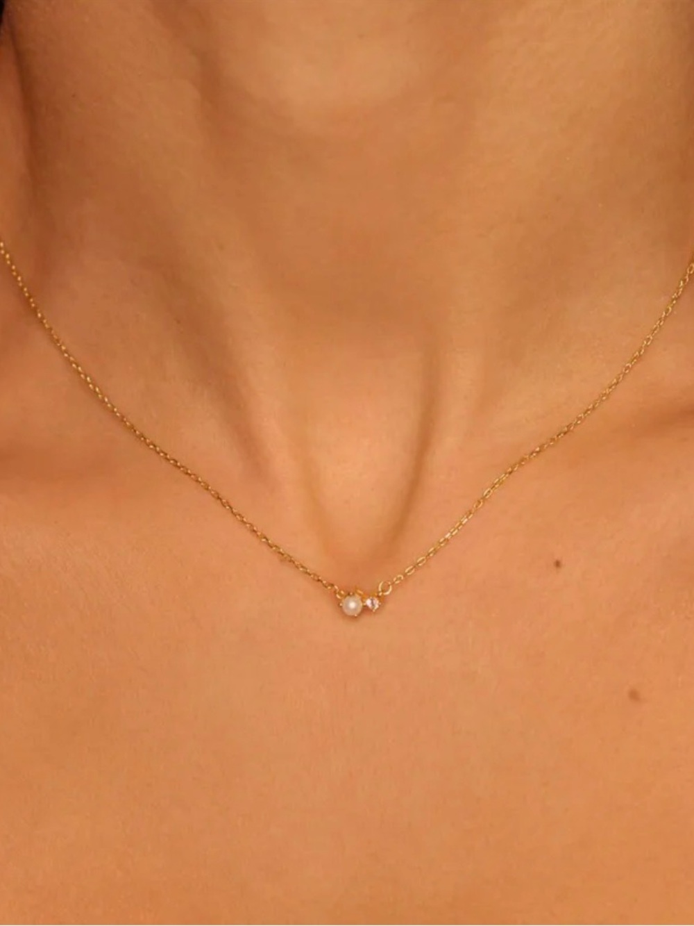 Dainty Pearl & Clear Accent Necklace | Gold-Plated Stainless Steel
